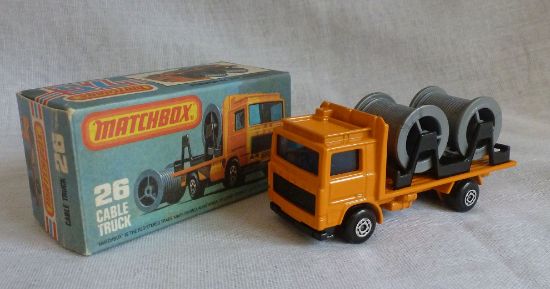 Picture of Matchbox Superfast MB26f Volvo Cable Truck Orange with MALTESE Wheels DB Windows