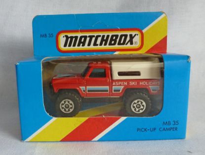Picture of Matchbox Blue Box MB35 Pick Up Camper Red "Aspen Ski Holidays" [A]