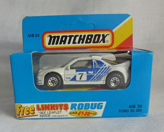 Picture of Matchbox Blue Box MB34 Ford RS 200 White with Blue/Black Tampos [C]