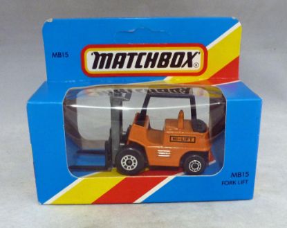 Picture of Lesney Matchbox Blue Box MB15e Fork Lift Truck Orange with Black Painted Base