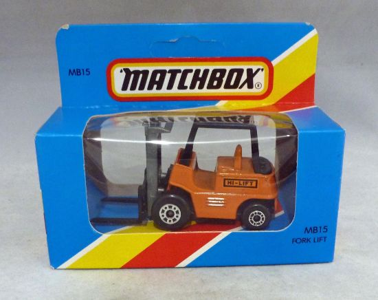 Picture of Lesney Matchbox Blue Box MB15e Fork Lift Truck Orange with Black Painted Base