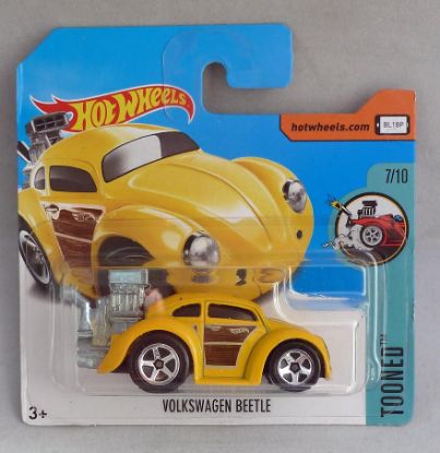 Picture of HotWheels Volkswagen Beetle Yellow "Tooned" 7/10 Short Card