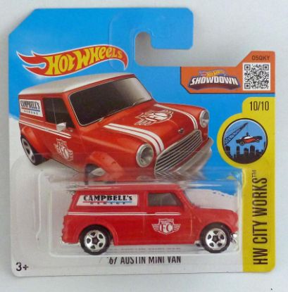 Picture of HotWheels '67 Austin Mini Van Red "HW City Works" Short Card