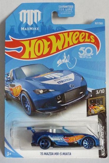 Picture of HotWheels '15 Mazda MX-5 Miata Blue "Nightburnerz" 3/10 Long Card