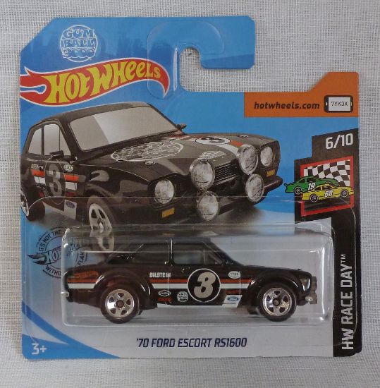 Picture of HotWheels '70 Ford Escort RS1600 Gum Ball 3000 "HW Race Day" 6/10 Black Short Card