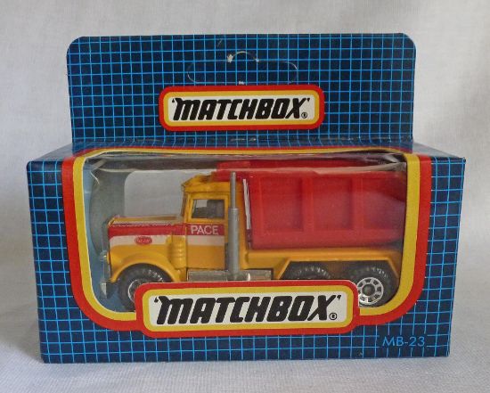 Picture of Matchbox Dark Blue Box MB23 Peterbilt Tipper Truck "Pace" Red Tipper