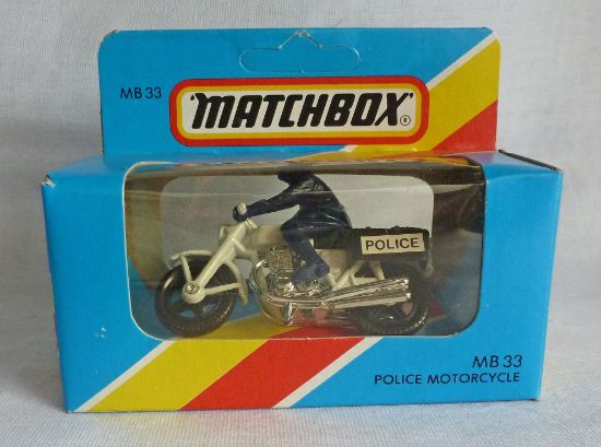 Picture of Matchbox Blue Box MB33 Police Motorcycle with Dark Blue Rider