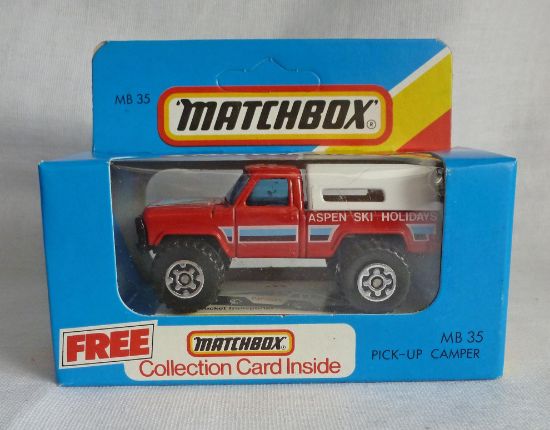 Picture of Matchbox Blue Box MB35 Pick Up Camper Red "Aspen Ski Holidays" [B]