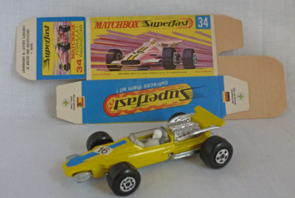 Picture of Matchbox Superfast MB34d Formula 1 Racing Car Yellow WW with MINT UNFOLDED BOX!
