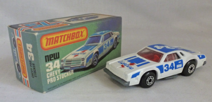 Picture of Matchbox Superfast MB34f Chevy Stock Car with Blue Tampos Unpainted Base