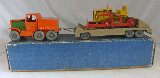 Picture of Early Lesney Toys Prime Mover, Trailer & Bulldozer with TAN Trailer Boxed 