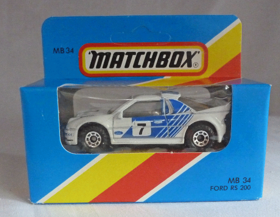 Picture of Matchbox Blue Box MB34 Ford RS 200 White with Blue/Black Tampos [A]