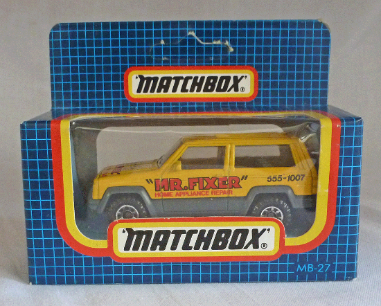 Picture of Matchbox Dark Blue Box MB27 Jeep Cherokee Yellow "Mr Fixer"