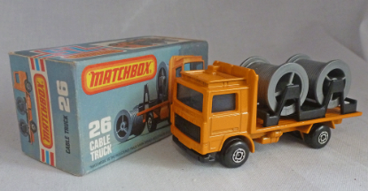 Picture of Matchbox Superfast MB26f Volvo Cable Truck Orange with MALTESE Wheels LB Windows