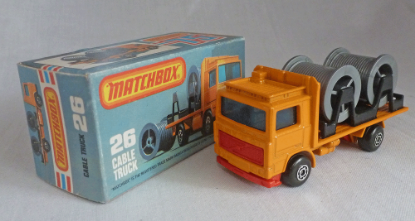 Picture of Matchbox Superfast MB26f Volvo Cable Truck Orange with RED Base & Maltese Wheels