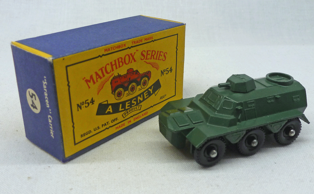 Rockertron Toys. Lesney Matchbox Toys MB54a Saracen Personal Carrier C Box