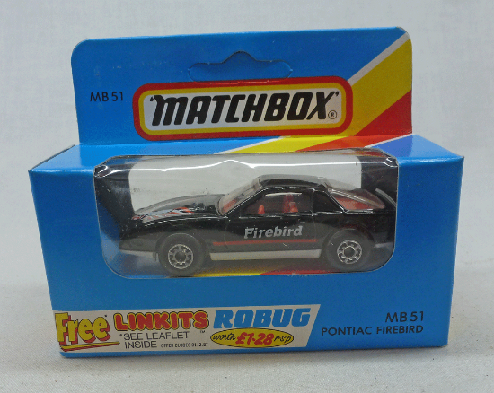 Picture of Matchbox Blue Box MB51 Pontiac Firebird Black Clear Windows with Red Interior [B]