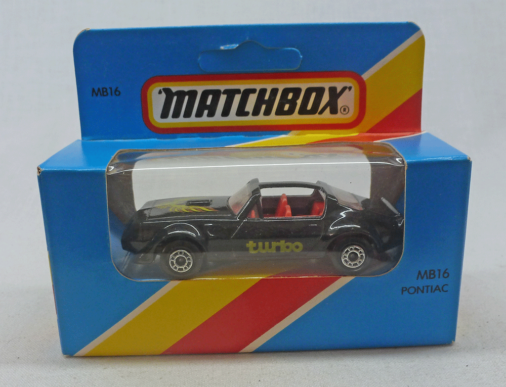 Rockertron Toys. Lesney Matchbox Blue Box MB16f Pontiac Trans Am Black