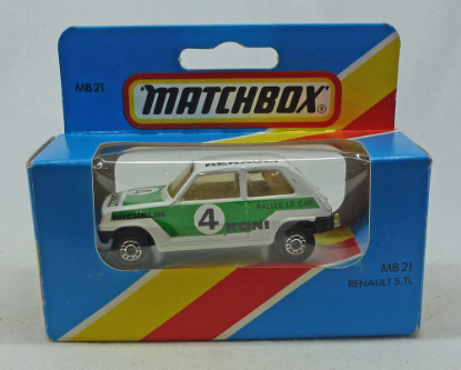 Picture of Lesney Matchbox Blue Box MB21f Renault 5 TL with Green/Black Tampos [B]