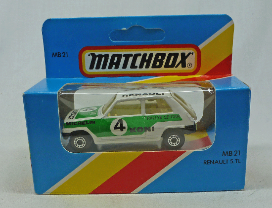 Picture of Lesney Matchbox Blue Box MB21f Renault 5 TL with Green/Black Tampos [C]