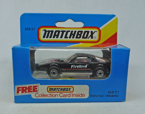 Picture of Matchbox Blue Box MB51 Pontiac Firebird Black Clear Windows with Red Interior [A]