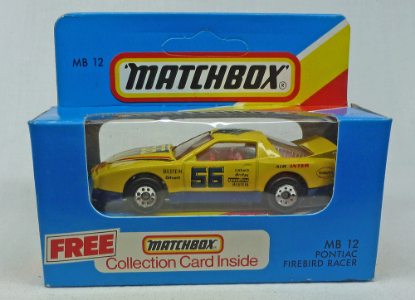 Picture of Matchbox Blue Box MB12 Pontiac Firebird Racer Yellow with Chrome 8 Dot Wheels