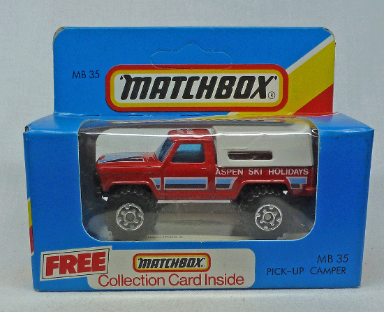 Picture of Matchbox Blue Box MB35 Pick Up Camper Red "Aspen Ski Holidays" [B]