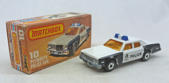 Picture of Matchbox Superfast MB10f Plymouth Police Car with SOLID BLUE Roof Lights