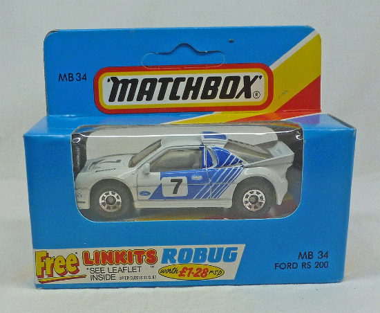 Picture of Matchbox Blue Box MB34 Ford RS 200 White with Blue/Black Tampos [C]