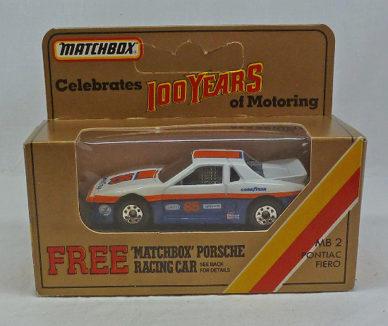 Picture of Matchbox GOLD Box MB2 Pontiac Fiero Blue/White with 8 Dot Wheels 