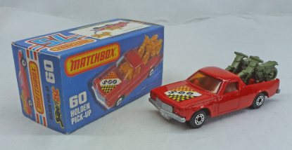 Picture of Matchbox Superfast MB60d Holden Pick Up Red with OLIVE Bikes
