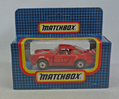 Picture of Matchbox Dark Blue Box MB3 Porsche Turbo Red with "911" Tampos 
