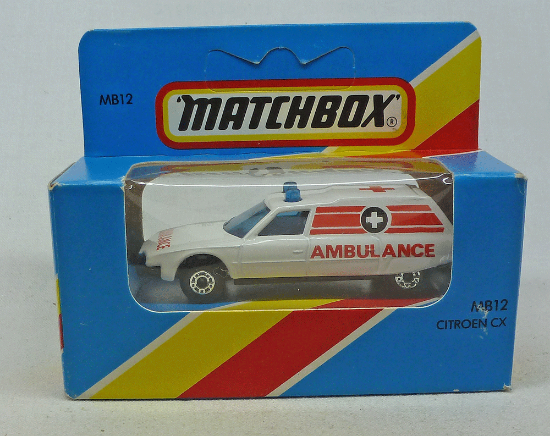 Picture of Lesney Matchbox Blue Box MB12f Citroen CX Ambulance with BLACK BASE